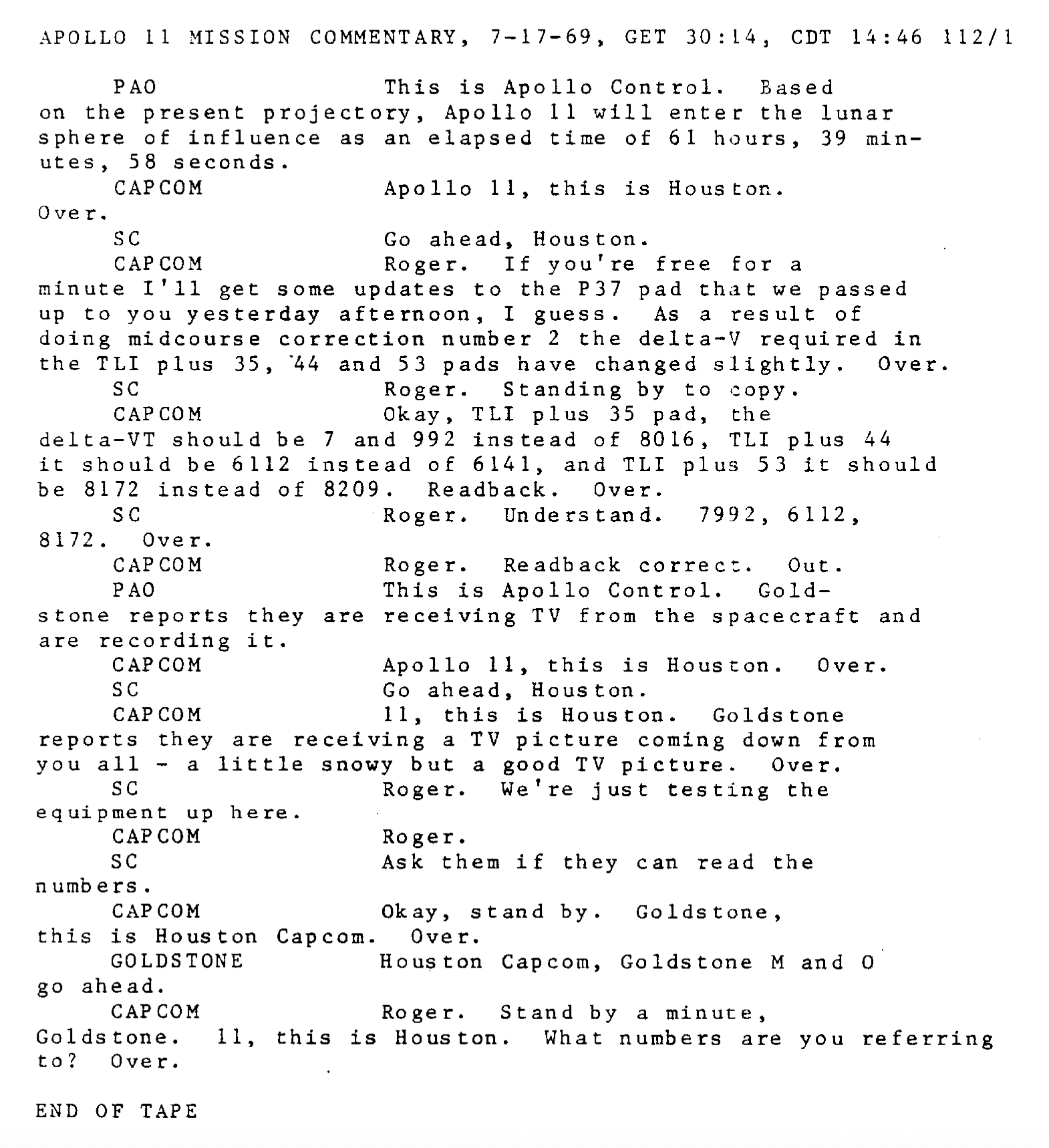 Apollo 11 transcript scan