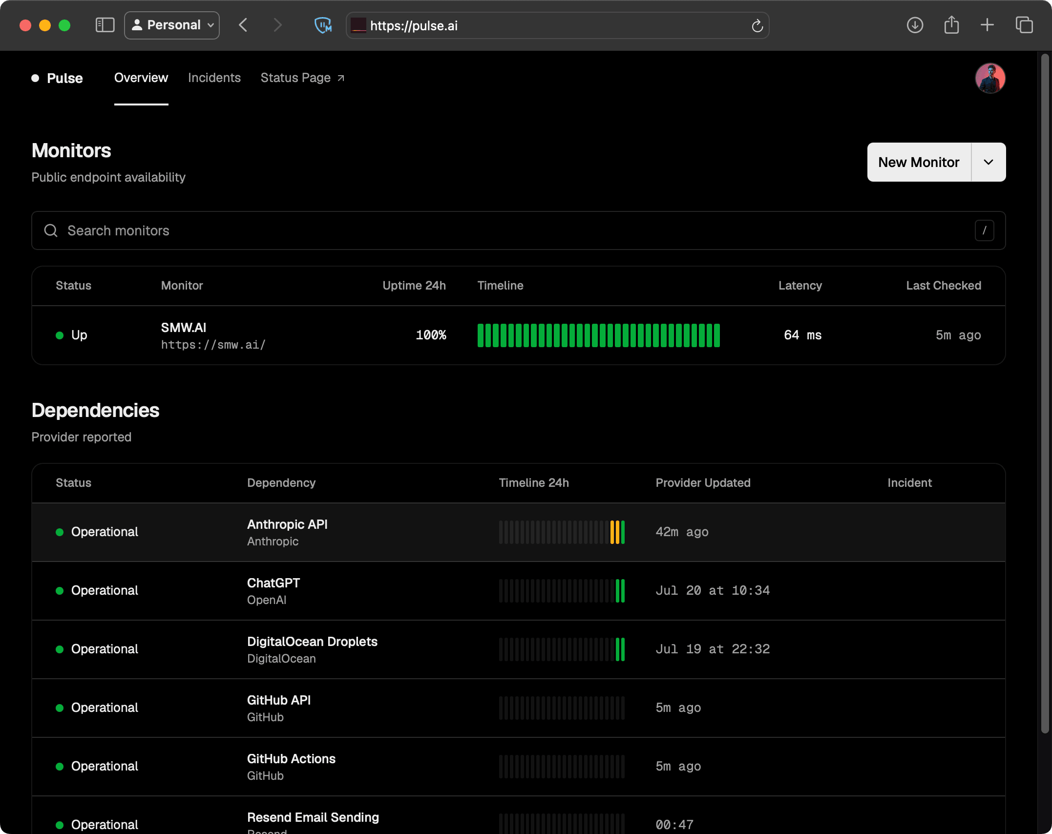 Pulse Uptime dashboard