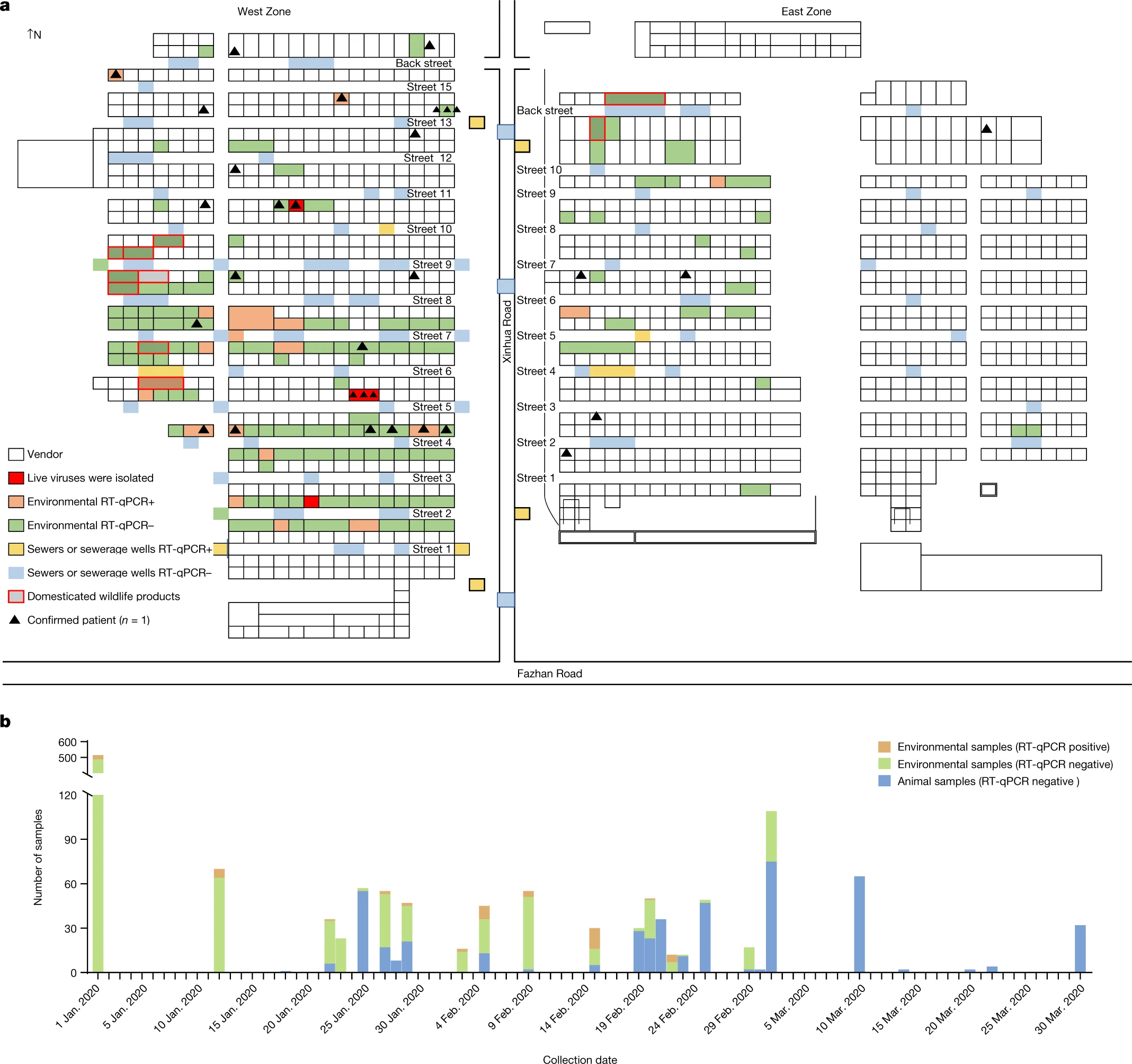 Huanan Market stalls patients, swabs, and sample timeline